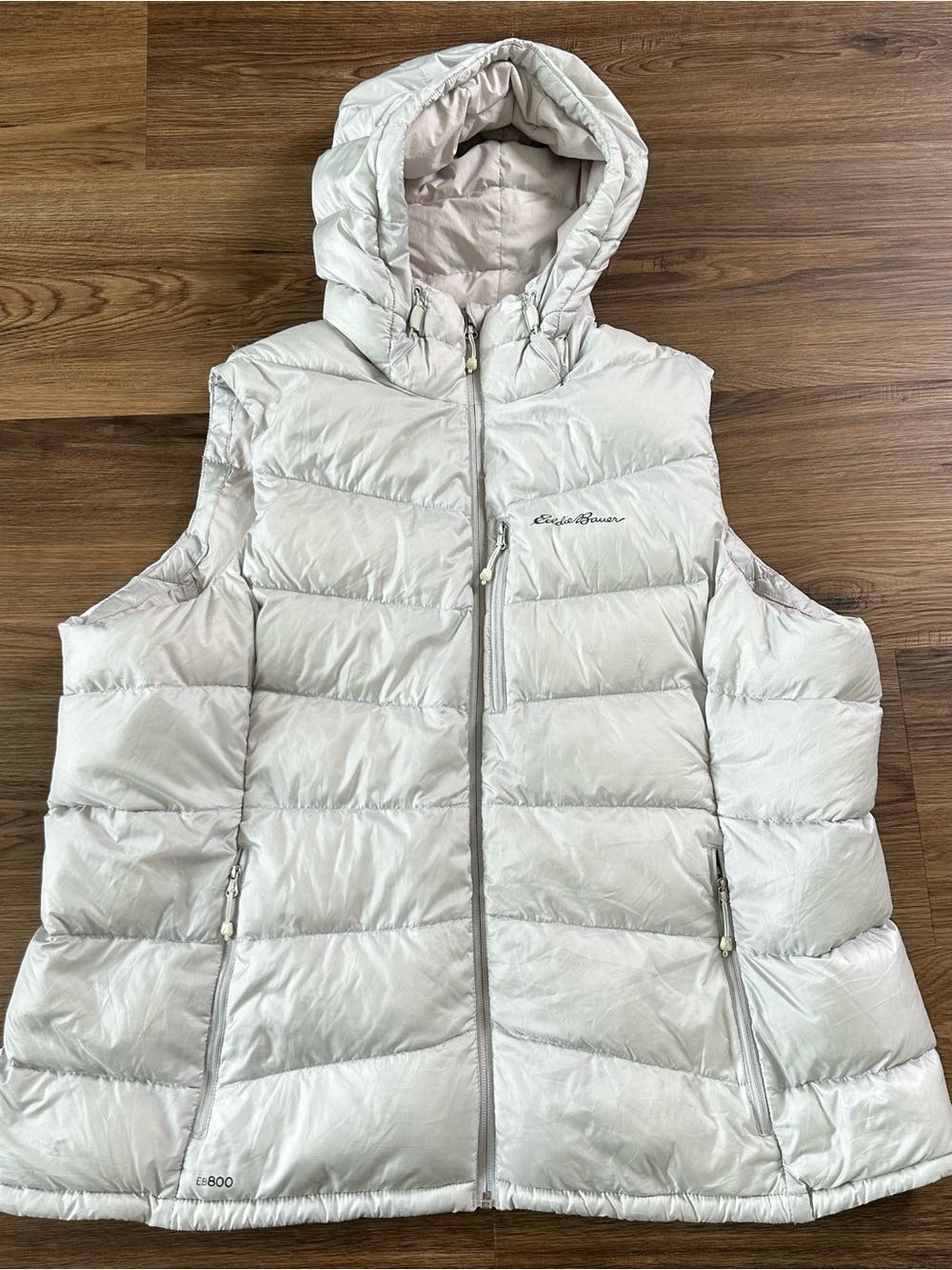 Eddie Bauer First Ascent EB800 Down Puffer Vest Womens 2X Gray Hooded Quilted